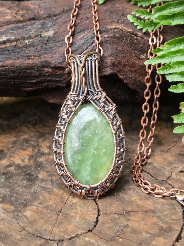 Prehnite Copper Wire Wrapped Pendant Necklace - Jewellery Australia