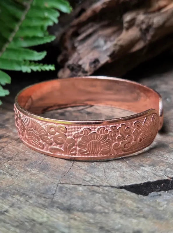 Pure Copper Cuff Bracelet - Floral - Jewellery Australia