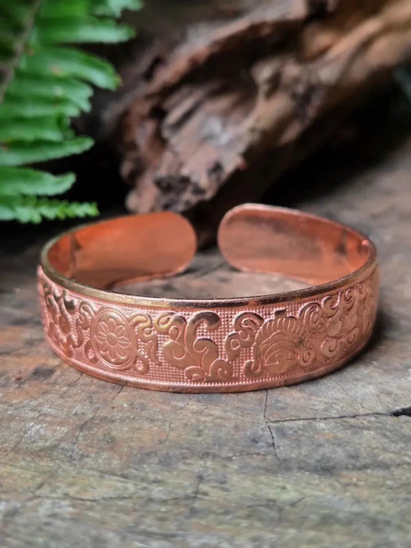 Pure Copper Cuff Bracelet - Floral - Jewellery Australia