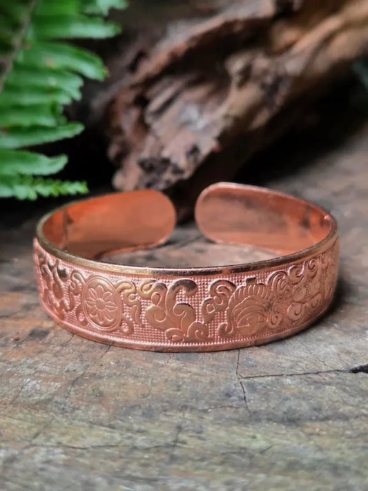 Pure Copper Cuff Bracelet - Floral - Jewellery Australia