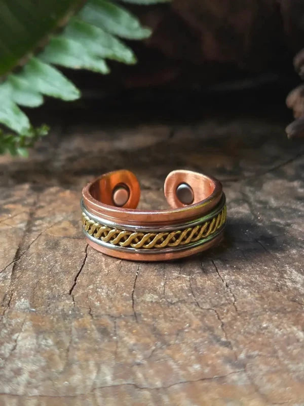 Pure Copper Ring Magnetic - Twisted Tricolour - Jewellery Australia
