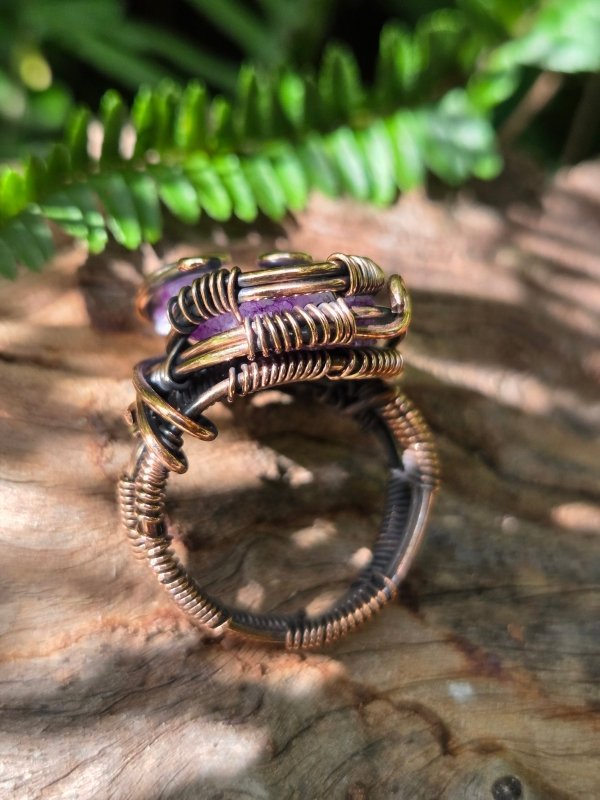 Purple Druzy Agate Copper Wire Wrapped Ring - Jewellery Australia