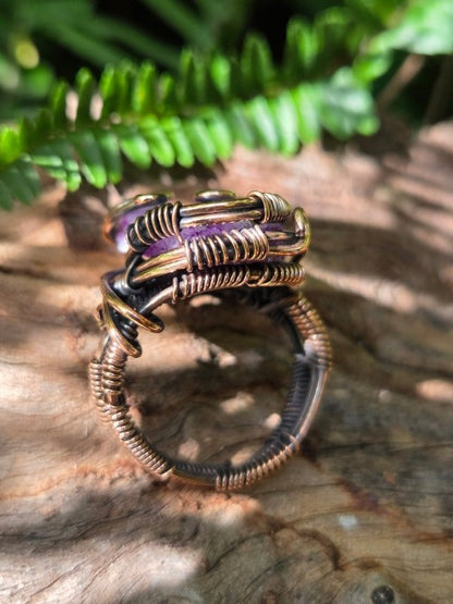 Purple Druzy Agate Copper Wire Wrapped Ring - Jewellery Australia