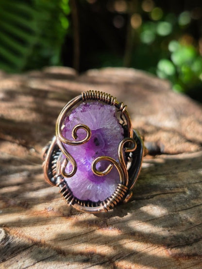 Purple Druzy Agate Copper Wire Wrapped Ring - Jewellery Australia