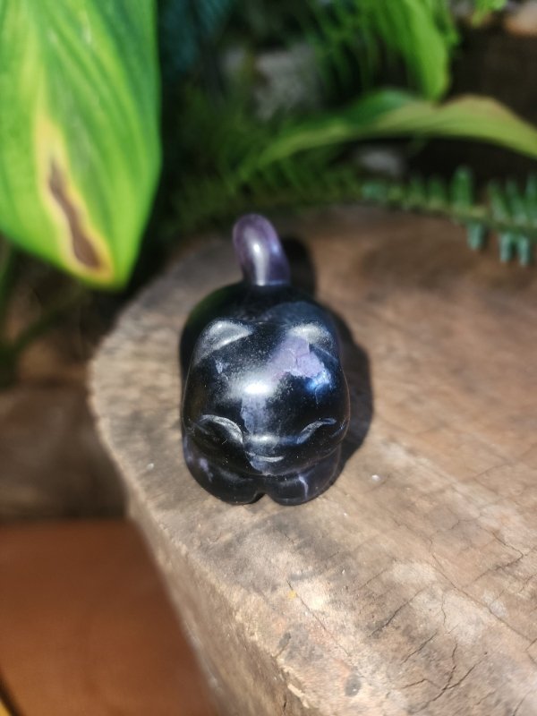 Purple Fluorite Crystal Cat Carving - Crystals Australia