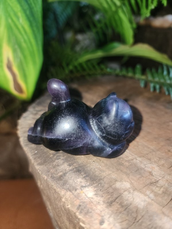 Purple Fluorite Crystal Cat Carving - Crystals Australia