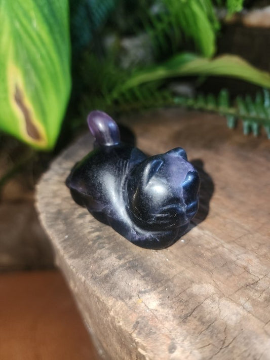 Purple Fluorite Crystal Cat Carving - Crystals Australia