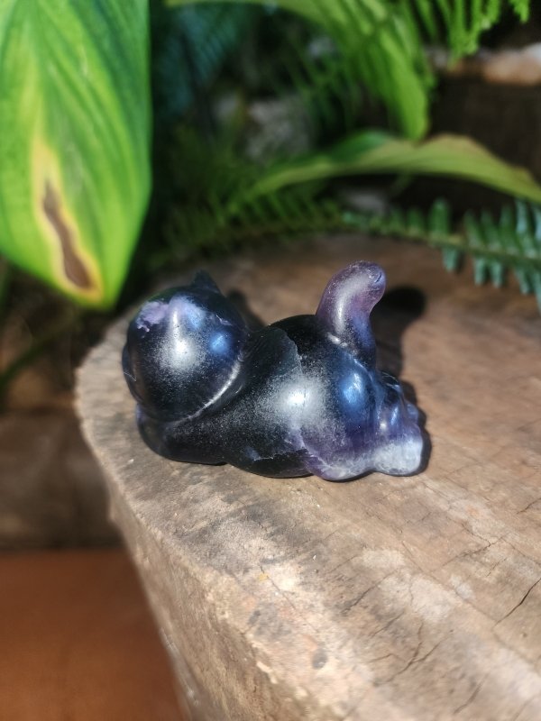 Purple Fluorite Crystal Cat Carving - Crystals Australia