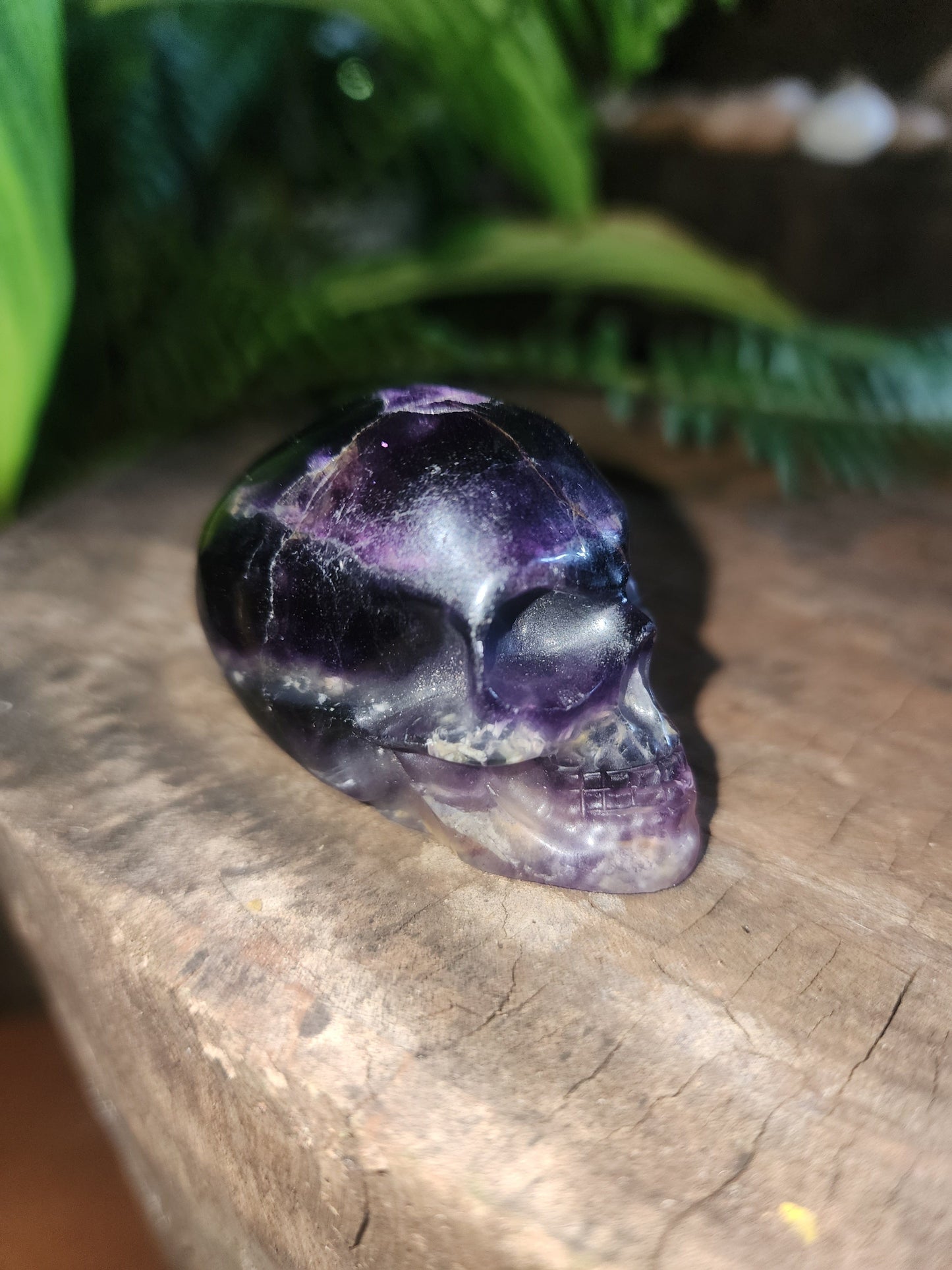 Crystals Purple Fluorite Skull Carving