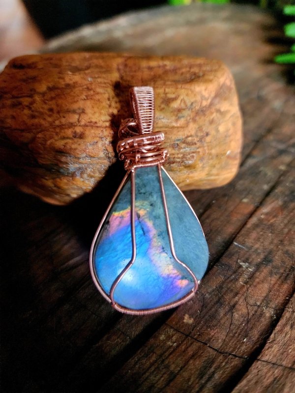 Purple Labradorite Copper Wire Wrap Pendant Necklace - Copper Wire Wrap Crystal Australia