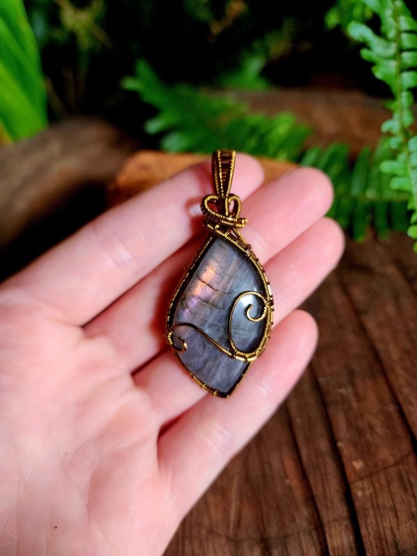 Purple Labradorite Copper Wire Wrapped Handmade Pendant Bronze - Copper Wire Wrap Crystal Australia