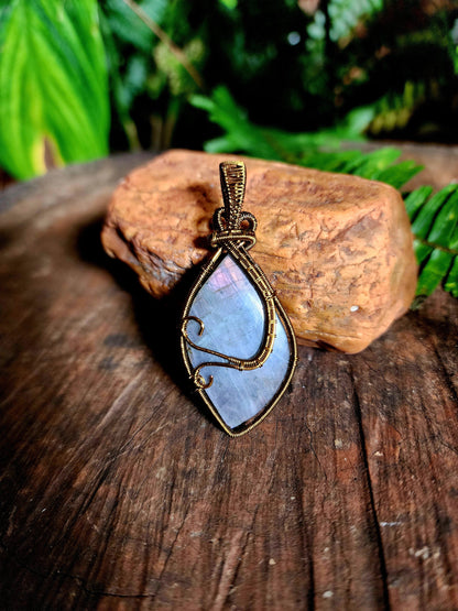 Copper Wire Wrap Crystal Purple Labradorite Copper Wire Wrapped Handmade Pendant Bronze