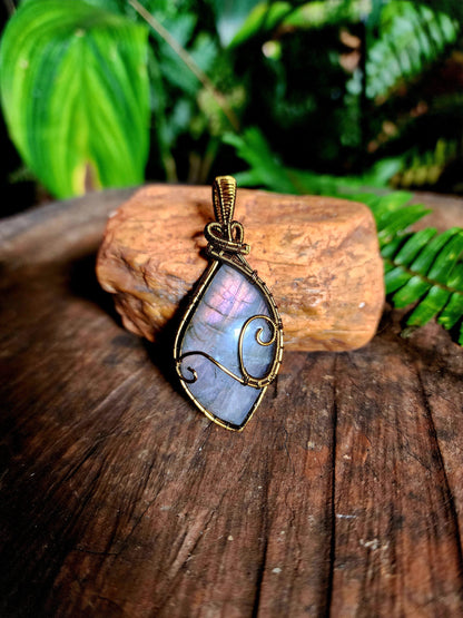 Copper Wire Wrap Crystal Purple Labradorite Copper Wire Wrapped Handmade Pendant Bronze