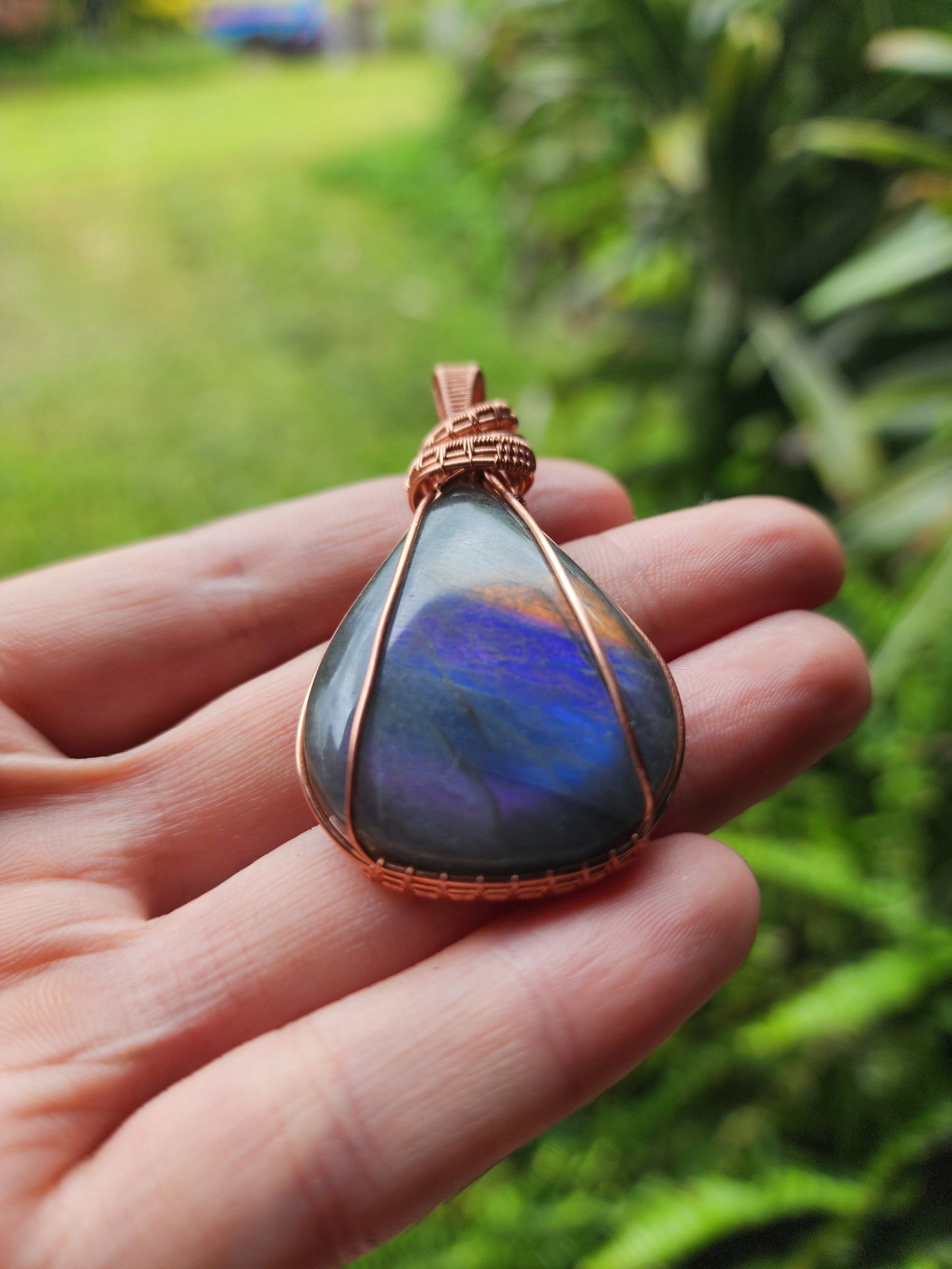 Copper Wire Wrap Crystal Purple Labradorite Copper Wire Wrapped Handmade Pendant Australia