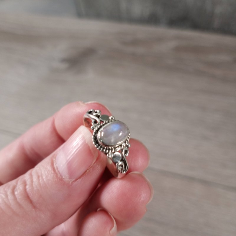 Rainbow Moonstone Ring 925 Sterling Silver - Boho - Jewellery Australia