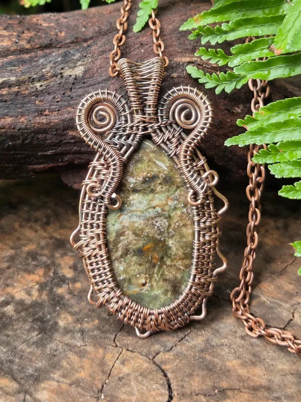 Rainforest Jasper Copper Wire Wrapped Pendant Necklace - Jewellery Australia
