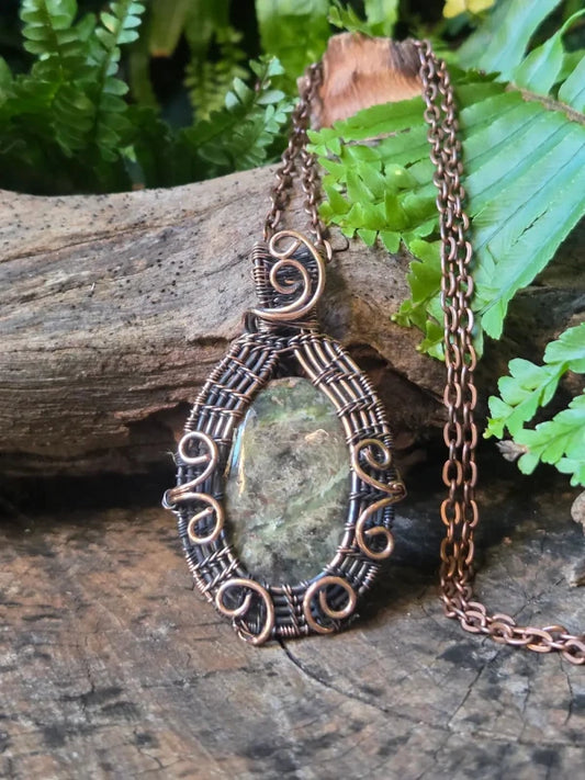Rainforest Jasper Copper Wire Wrapped Pendant Necklace - Jewellery Australia