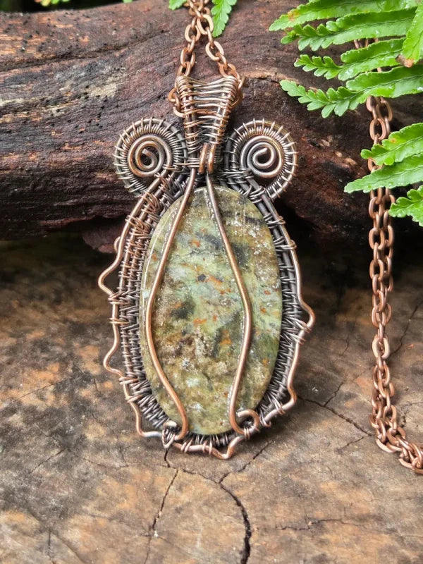 Rainforest Jasper Copper Wire Wrapped Pendant Necklace - Jewellery Australia