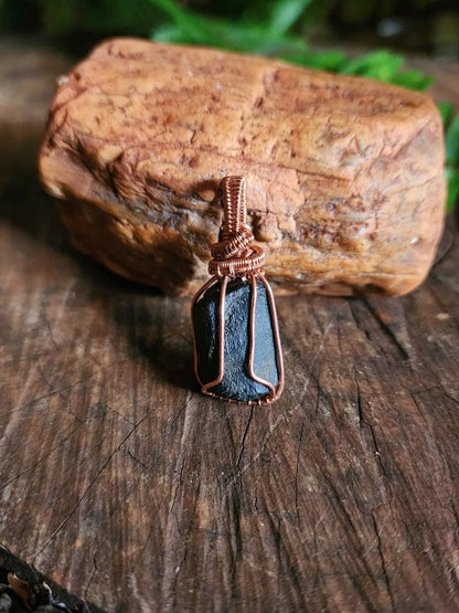 Raw Black Tourmaline Copper Wire Wrapped Handmade Pendant - Copper Wire Wrap Crystal Australia