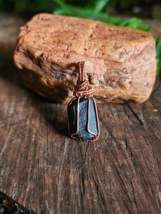 Raw Black Tourmaline Copper Wire Wrapped Handmade Pendant - Copper Wire Wrap Crystal Australia