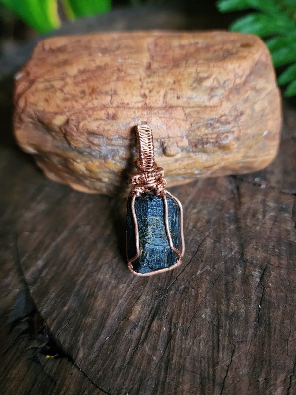 Raw Black Tourmaline Copper Wire Wrapped Handmade Pendant - Copper Wire Wrap Crystal Australia