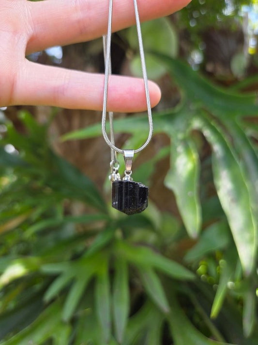 Raw Black Tourmaline Crystal Pendant Necklace - Crystals Australia