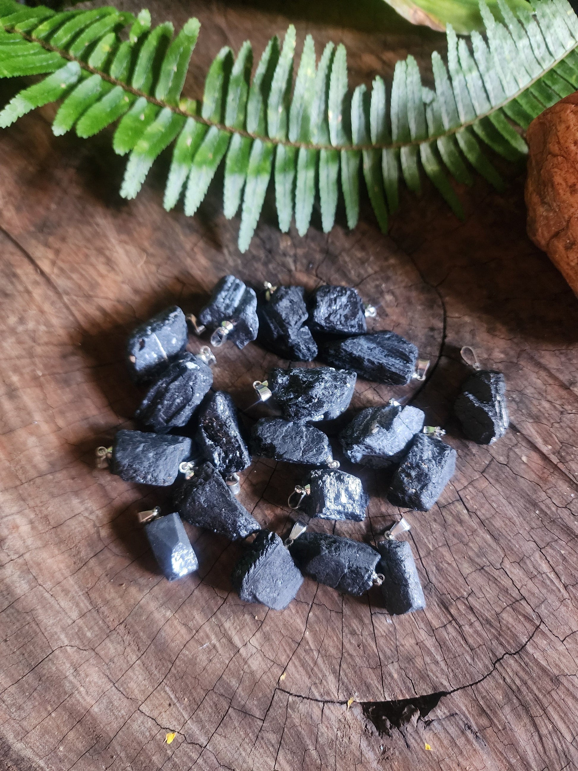 Raw Black Tourmaline Pendant Necklace with Black Cord Australia