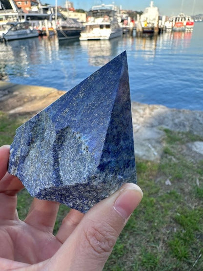 Raw Natural Lapis Lazuli Tower Point - Half Polished - Crystals Australia