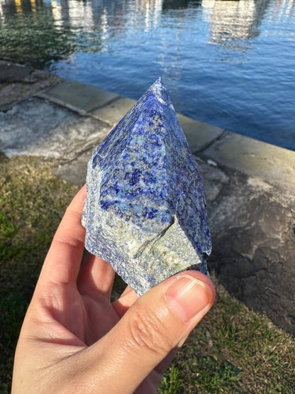 Raw Natural Lapis Lazuli Tower Point - Half Polished - Crystals Australia