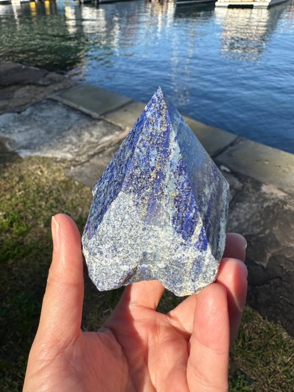 Raw Natural Lapis Lazuli Tower Point - Half Polished - Crystals Australia