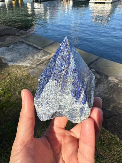 Raw Natural Lapis Lazuli Tower Point - Half Polished - Crystals Australia