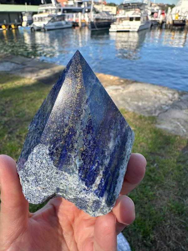 Raw Natural Lapis Lazuli Tower Point - Half Polished - Crystals Australia