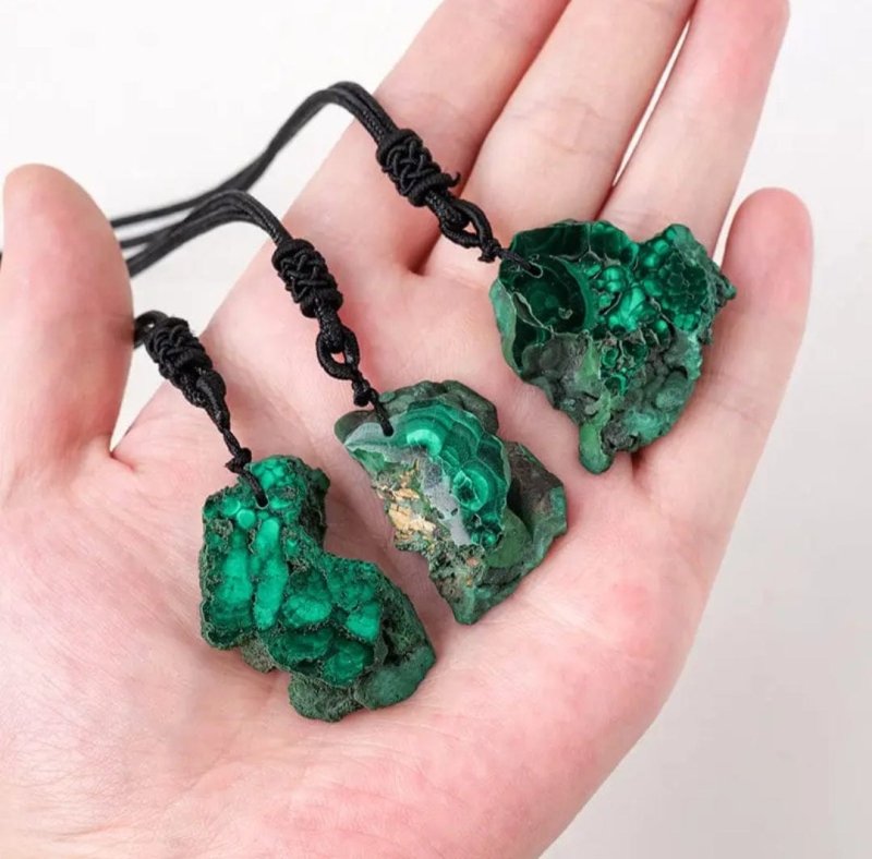Raw Natural Malachite Crystal Freeform Pendant Necklace - Crystals Australia