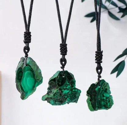 Raw Natural Malachite Crystal Freeform Pendant Necklace - Crystals Australia