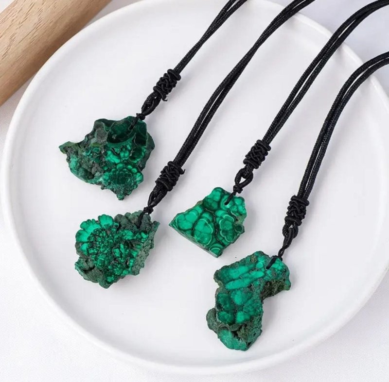 Raw Natural Malachite Crystal Freeform Pendant Necklace - Crystals Australia