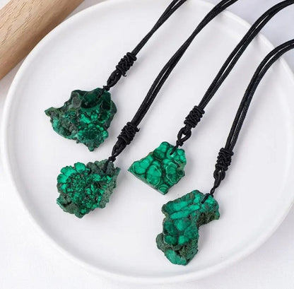 Raw Natural Malachite Crystal Freeform Pendant Necklace - Crystals Australia