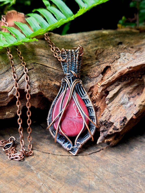 Red Agate Copper Wire Wrapped Handmade Pendant Necklace - Jewellery Australia