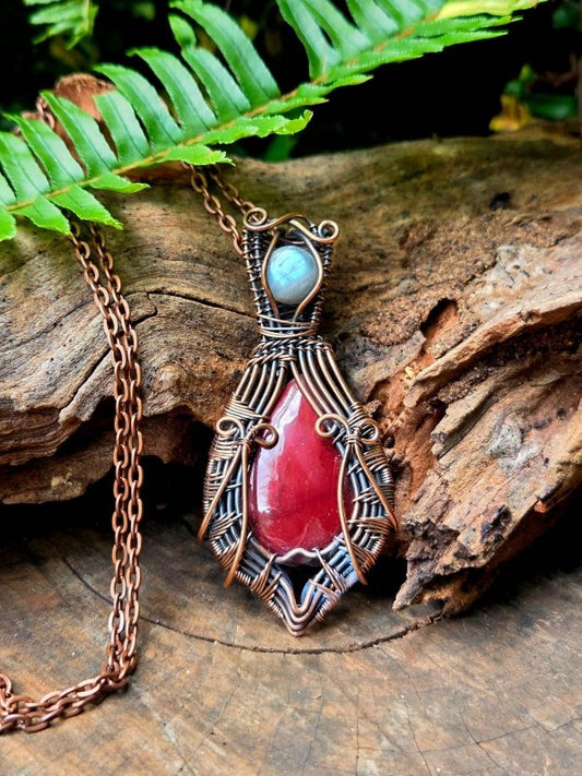 Red Agate Copper Wire Wrapped Handmade Pendant Necklace - Jewellery Australia