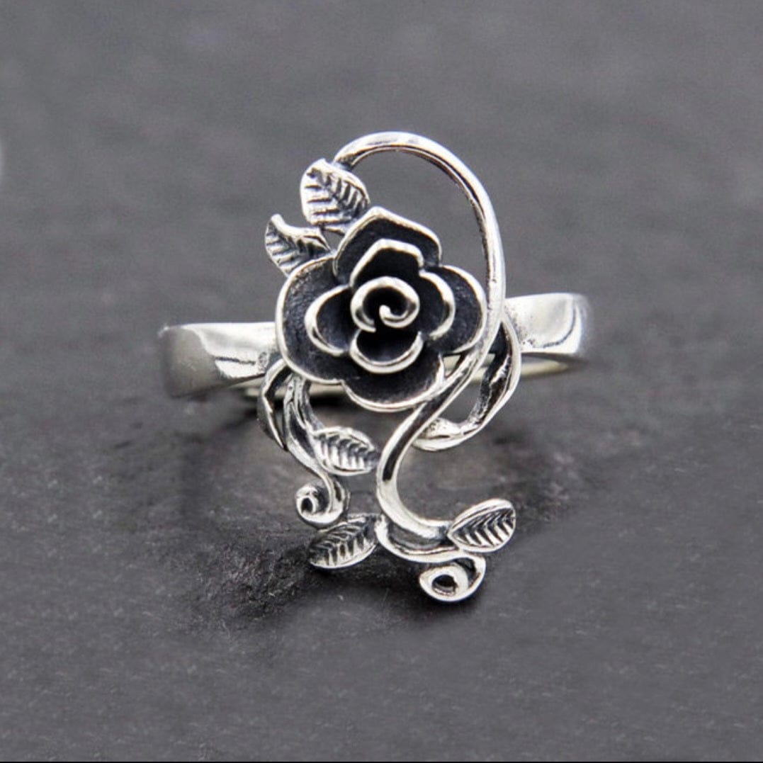 Jewellery Rose Flower Leaf Adjustable Ring