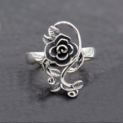 Jewellery Rose Flower Leaf Adjustable Ring