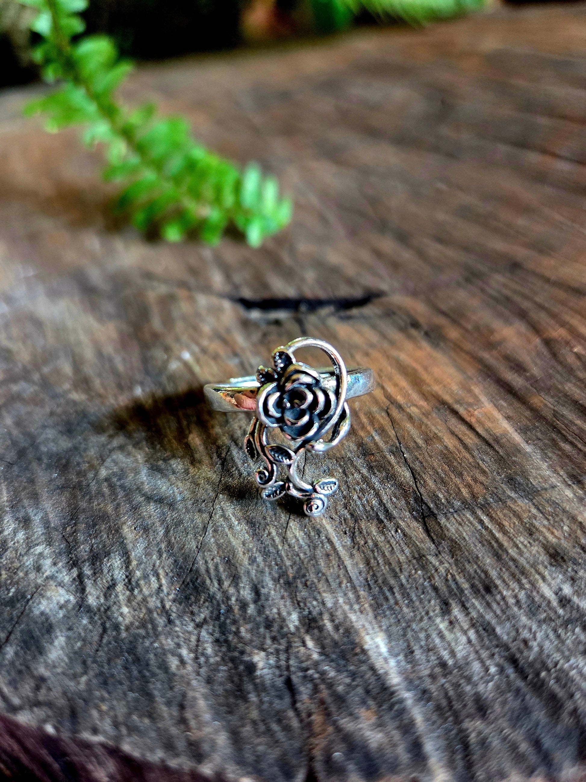 Jewellery Rose Flower Leaf Adjustable Ring