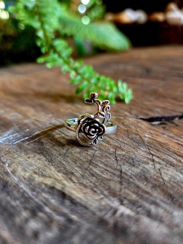 Rose Flower Leaf Ring - Adjustable - Jewellery Australia