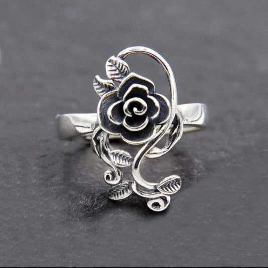 Rose Flower Leaf Ring - Adjustable - Jewellery Australia