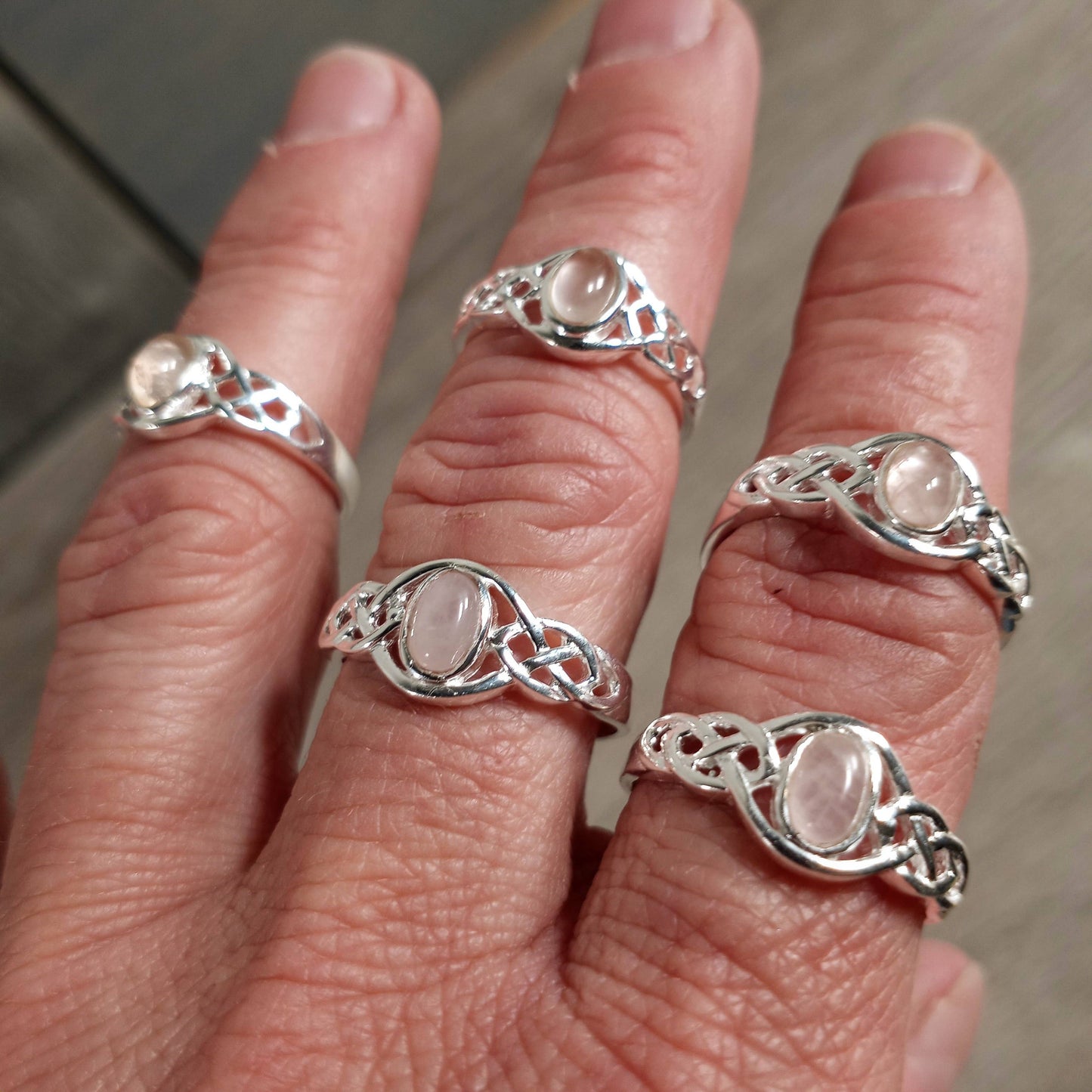 Jewellery Rose Quartz 925 Sterling Silver Ring "Double Trinity Celtic"