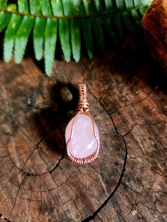 Rose Quartz Copper Wire Wrapped Handmade Pendant Australia
