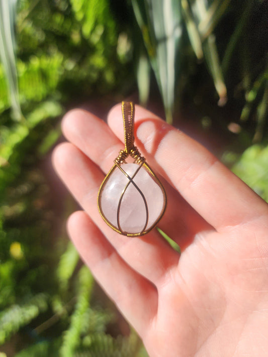 Copper Wire Wrap Crystal Rose Quartz Copper Wire Wrapped Handmade Pendant Bronze Australia