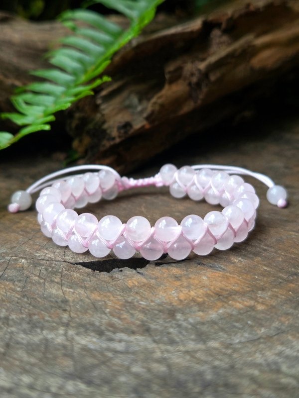 Rose Quartz Crystal Bracelet – Adjustable 6mm Beaded Macrame - Jewellery Australia