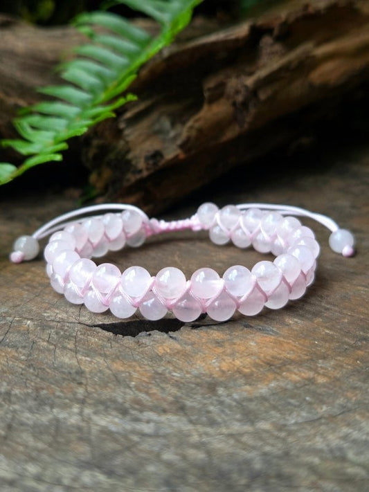 Rose Quartz Crystal Bracelet – Adjustable 6mm Beaded Macrame - Jewellery Australia