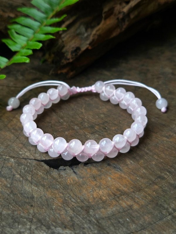 Rose Quartz Crystal Bracelet – Adjustable 6mm Beaded Macrame - Jewellery Australia