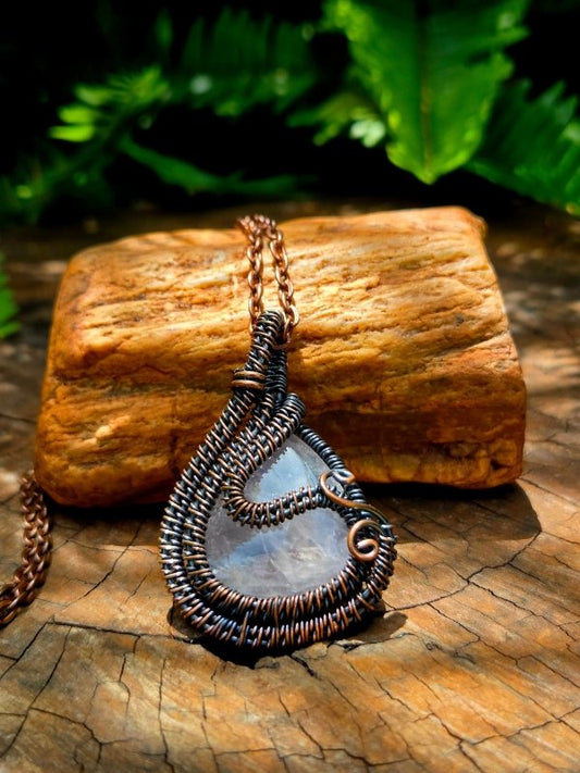Rose Quartz Crystal Copper Wire Wrapped Handmade Pendant Necklace - Jewellery Australia